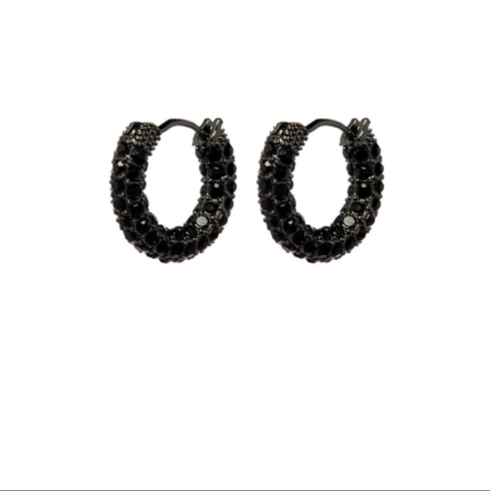 Luv Aj Baby Pave Amalfi Huggie Hoops- Black
